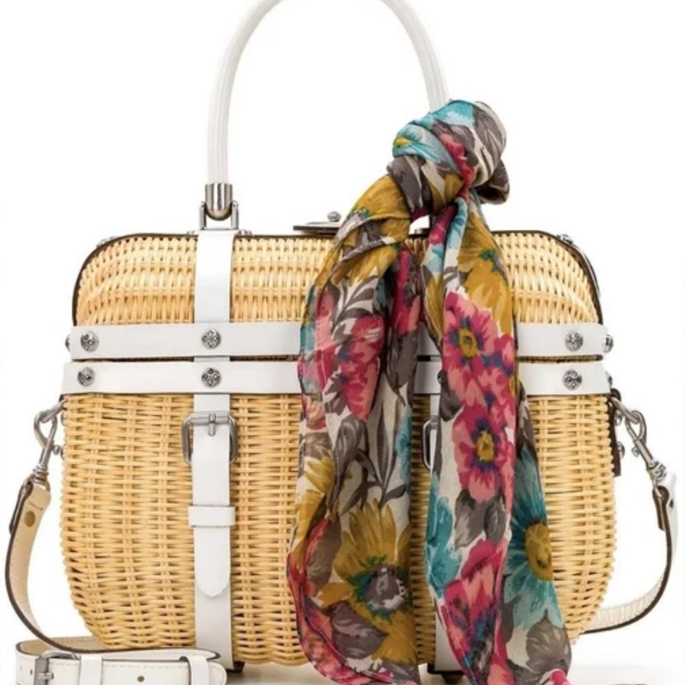 Patricia Nash Avenza Satchel in Spring Wicker Rattan and White Leather Trim